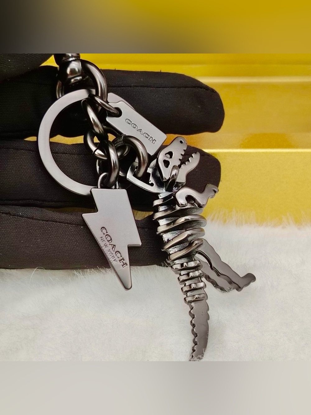 Coach Rexy Skeleton Gun Metal Bag Charm / Keychain Like New
